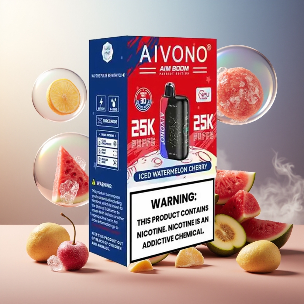 Aivono Aim Boom 25000 Puffs Iset Vannmelon Kirsebær Norge Engros 28ml 650mAh Type-C