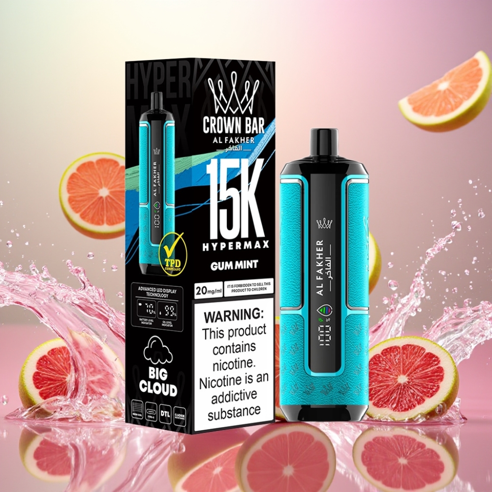 Al Fakher Crown Bar 15K Hypermax Engangs Vape Kit Tygge Mynte Norge Engros 22ml 600mAh Type-C