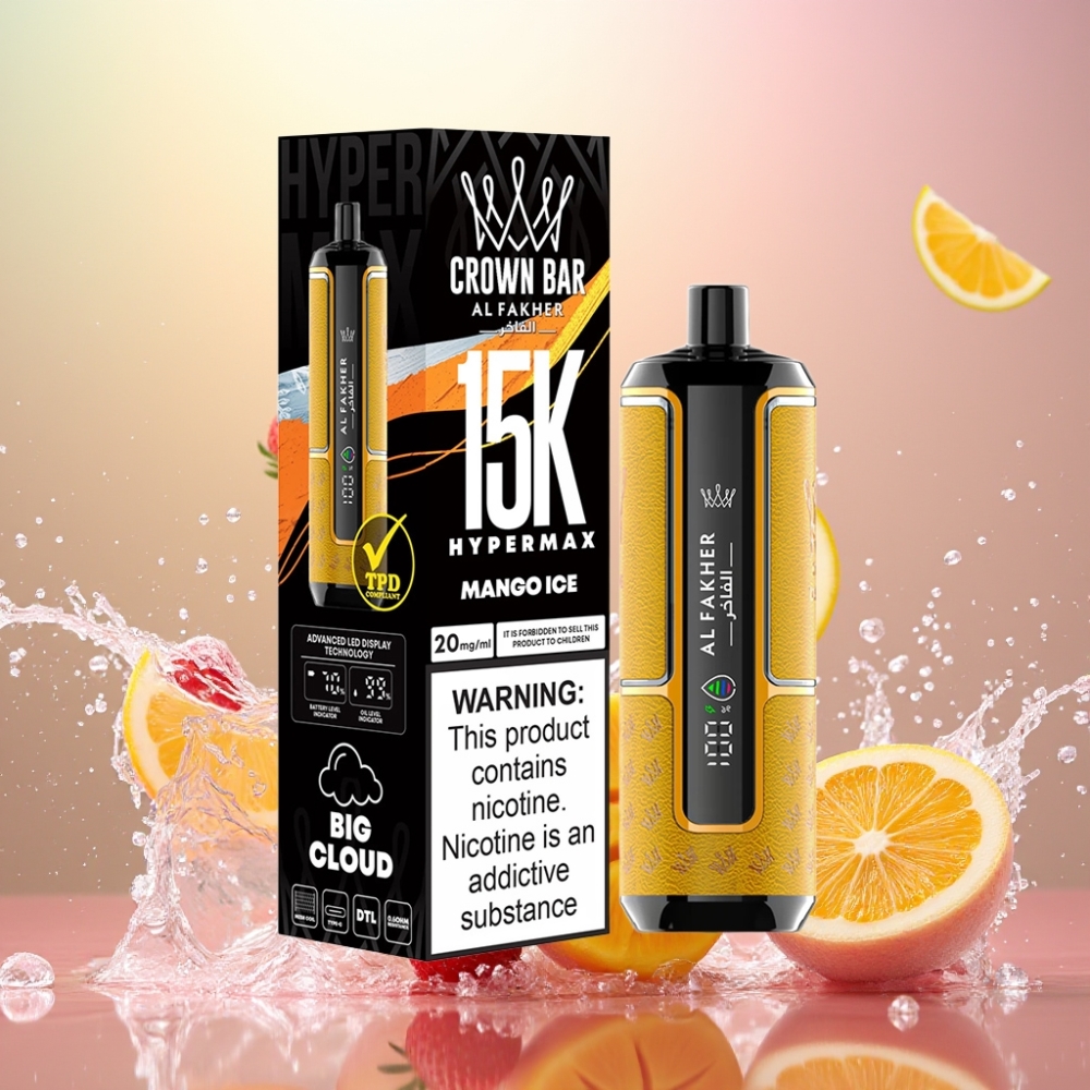 Al Fakher Crown Bar 15K Hypermax Engangs Vape Norge Engros 22ml 15000 Puff Mango Is