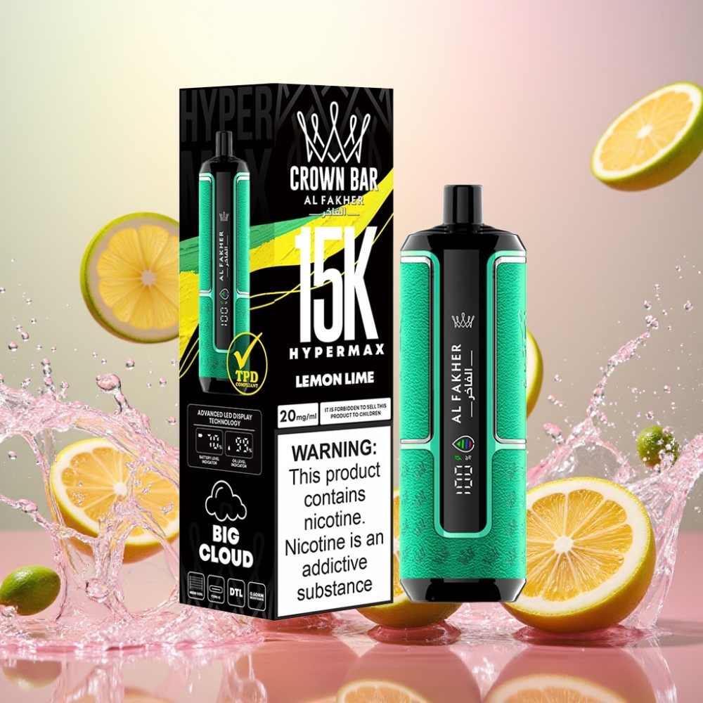 Al Fakher Crown Bar 15K Hypermax Engangs Vape Norge Engros 22ml 15000 Puffs Sitron Lime