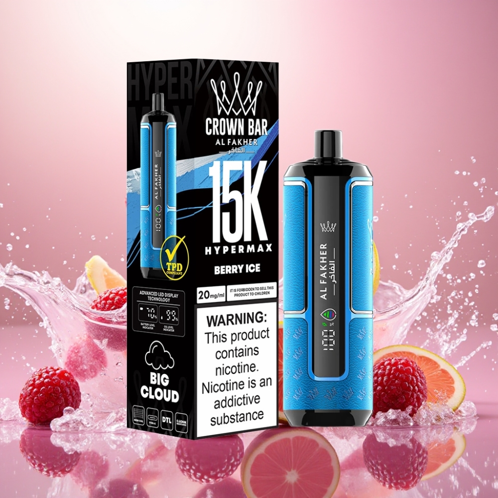 Al Fakher Crown Bar 15K Hypermax Engangs Vape Norge Engros 22ml 600mAh Bær Is