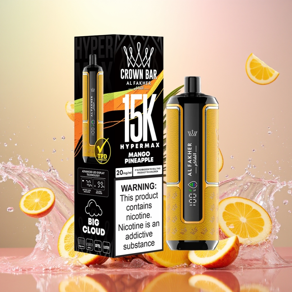 Al Fakher Crown Bar 15K Hypermax Engangs Vape Norge Engros 22ml 600mAh Mango Ananas