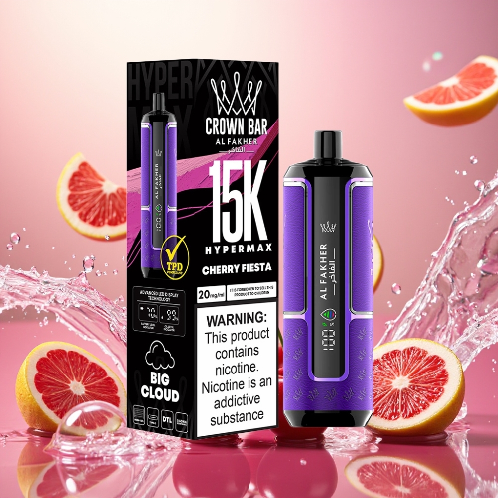 Al Fakher Crown Bar 15K Hypermax Engros Norge E-Cig 22ml 600mAh Type-C Kirsebær Fiesta