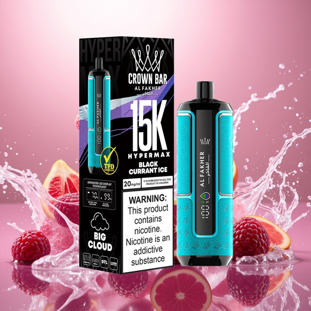 Al Fakher Crown Bar 15K Hypermax Engros Norge Elektronisk Sigarett med 22ml væske, 600mAh batteri, Type-C lading, 15 000 puff, DTL, 20mg nikotin, Svakbær Is