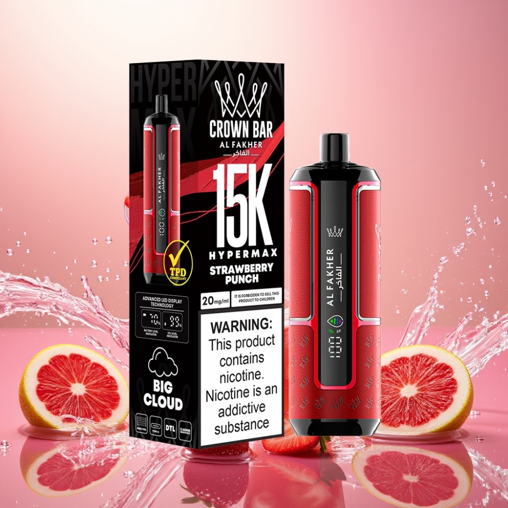 Al Fakher Crown Bar 15K Hypermax Norge Engros 22ml 600mAh Type-C Jordbær Punch