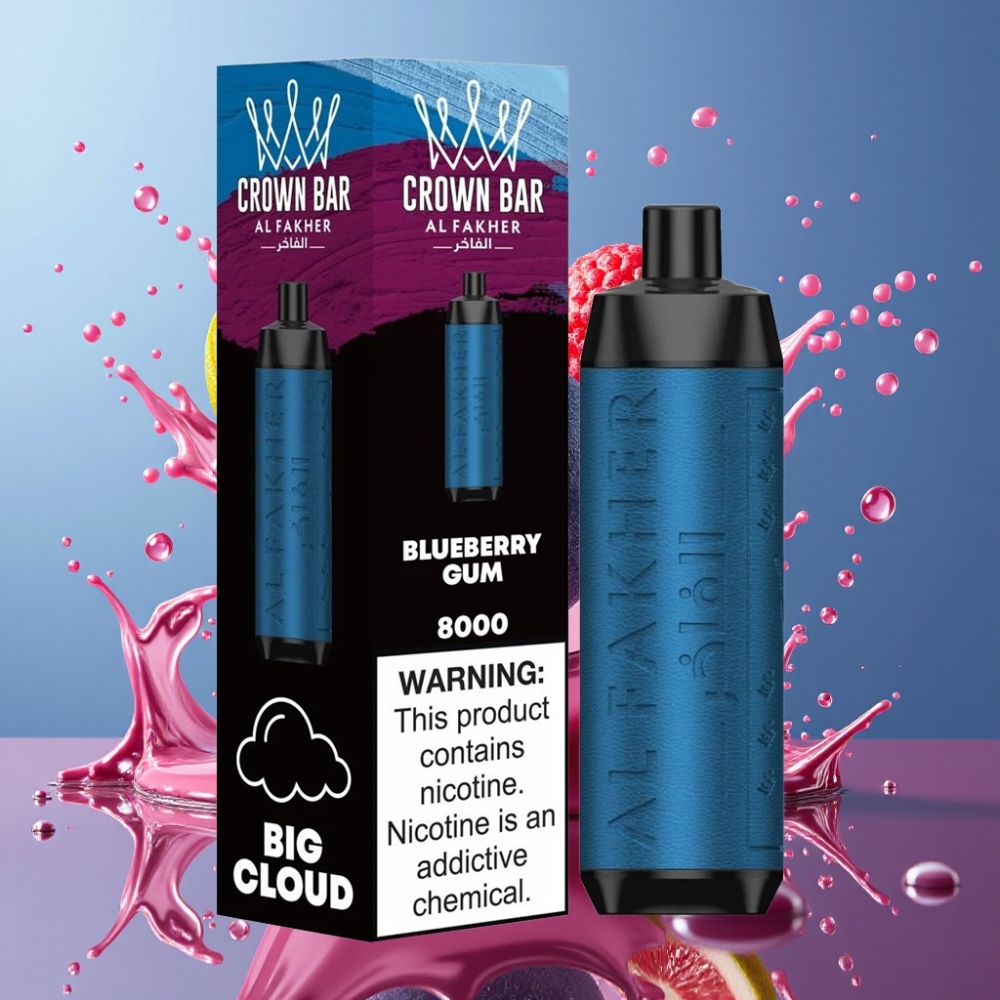 Al Fakher Crown Bar 8000 600mAh 18ml 5mg Norge Engros Blåbærtyggegummi Disposable Vape