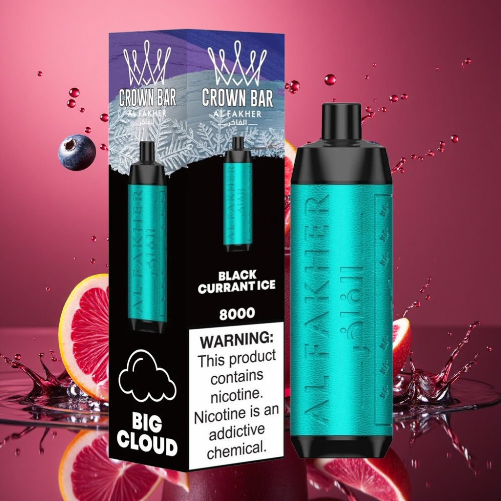 Al Fakher Crown Bar 8000 Norge Engros 600mAh 18ml Svart Solbær Is USB-C 8000 Puffs