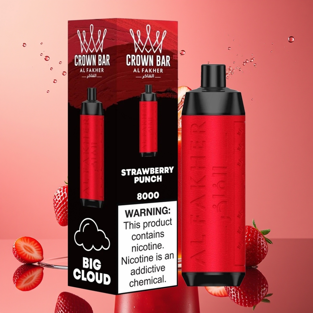 Al Fakher Crown Bar 8000 Norge Engros 600mah USB-C 18ml 5mg 0.6ohm Jordbær Punch