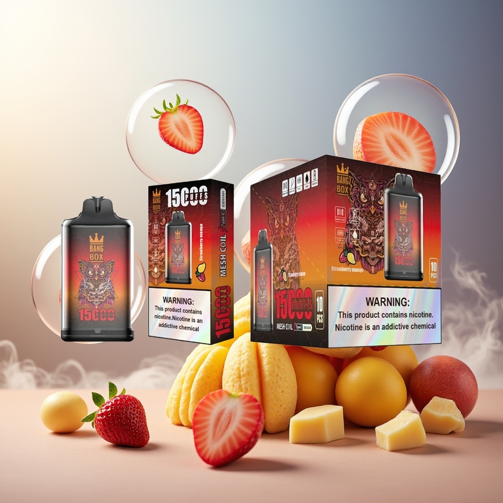 Bang Box King 15000 Puffs Norge Engros 23ml Jordbær Mango 0%/2%/3%/5% 650mAh TYPE-C 10pk