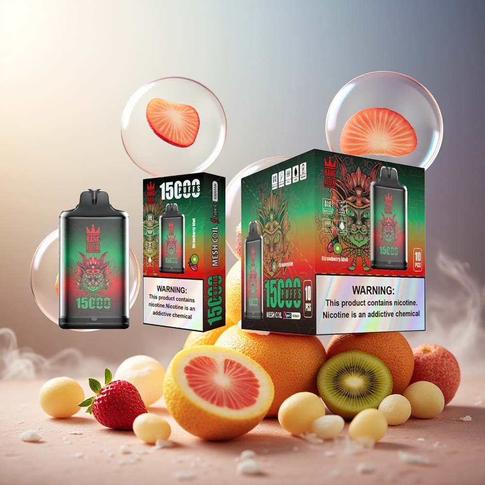 Bang Box King 15000 Puffs Norge Engros E-liquid 23ml 0-5% Nikotin TYPE-C Batteri 650mAh Jordbær Kiwi