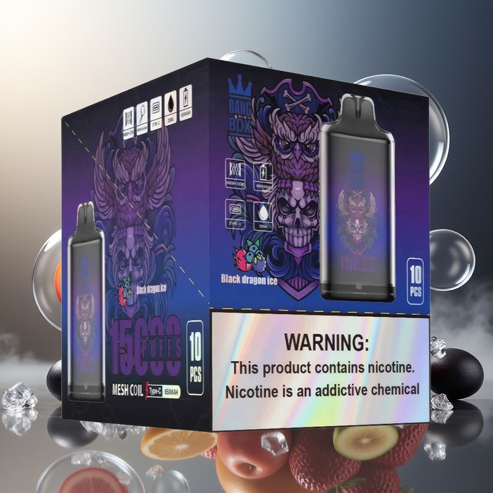 Bang Box King 15000 Puffs Norge Engros Svart Drage Is 23ml 650mAh TYPE-C 10stk