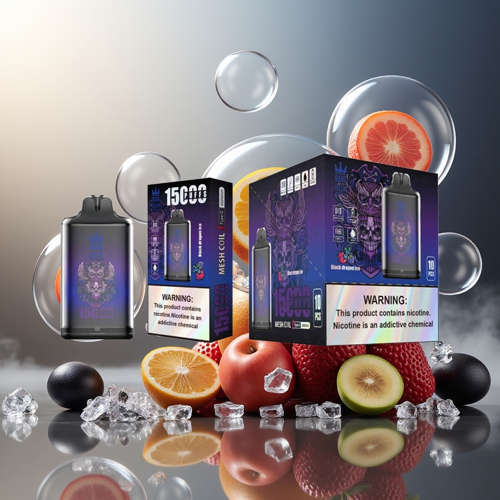 Bang Box King 15000 Puffs Norge Engros Svart Drage Is 23ml 650mAh TYPE-C 10stk