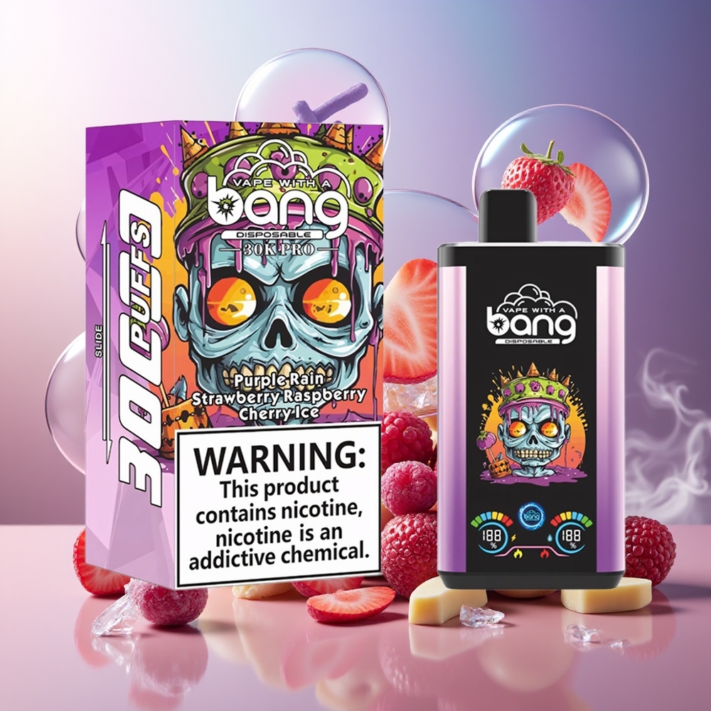 Bang 30K Pro 30000 Puffs Norge Engros Dual-Smak Lilla Regn & Jordbær Bringebær Kirsebær Is