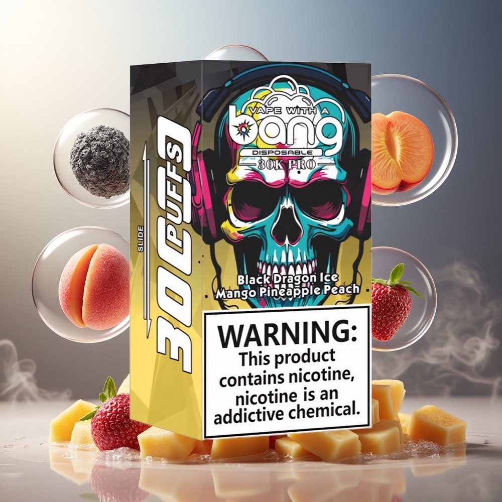 Bang 30K Pro 30000 Puffs Norge Engros Svart Drage Is & Mango Ananas Fersken 36ml 550mAh