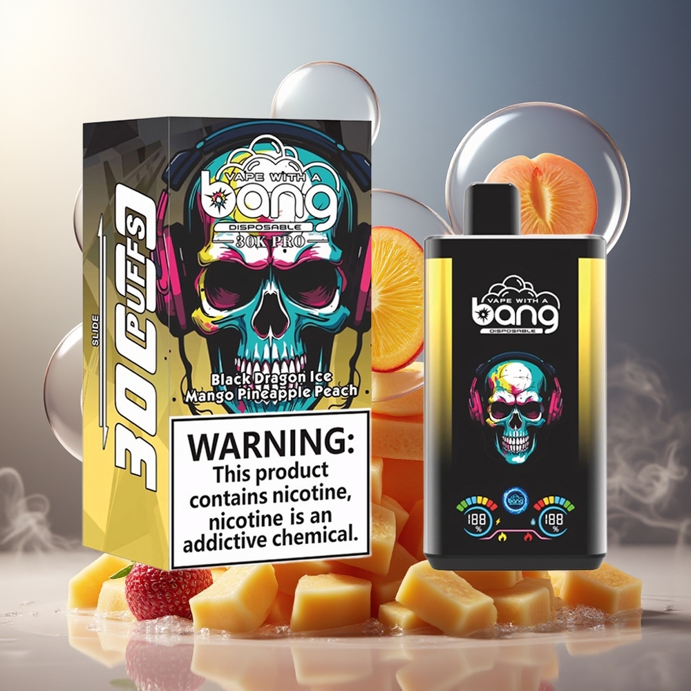Bang 30K Pro 30000 Puffs Norge Engros Svart Drage Is & Mango Ananas Fersken 36ml 550mAh