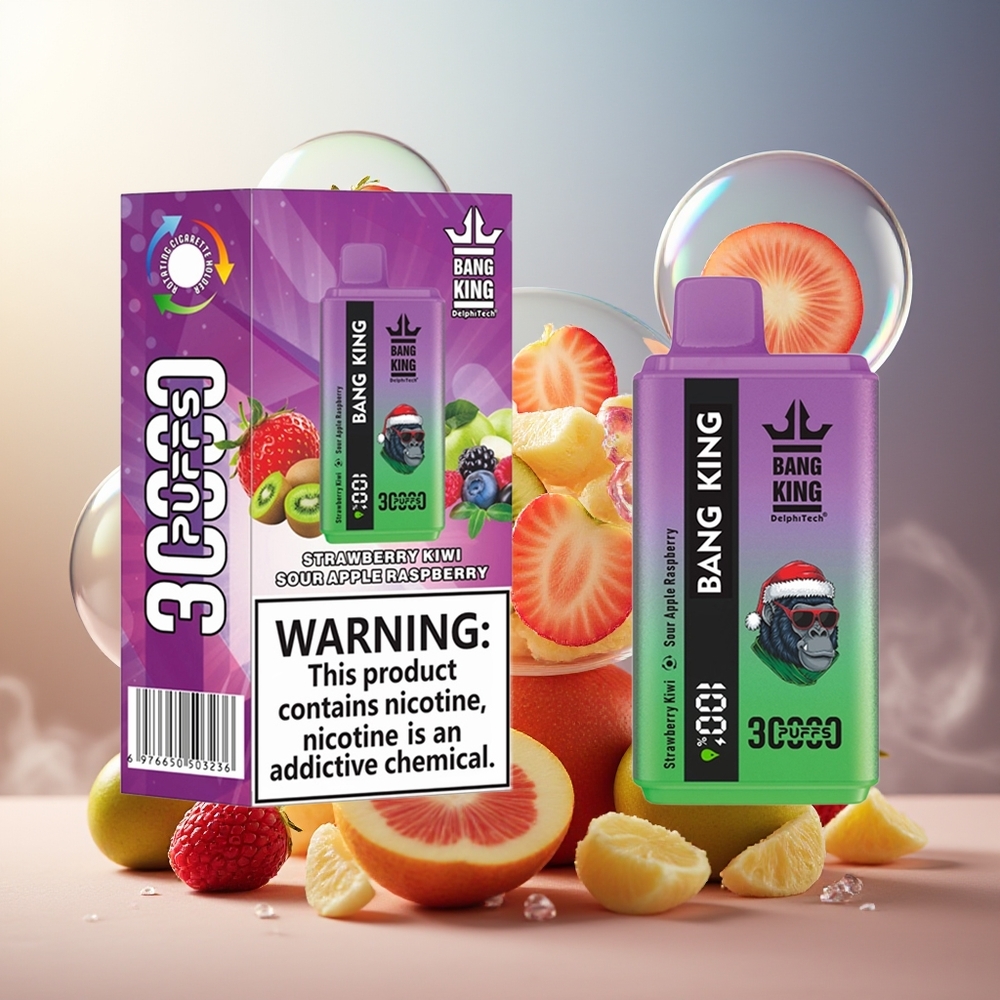 Bang King 30000 Puffs 36ml Type-C Norge Engros Jordbær Kiwi Sur Eple Bringebær