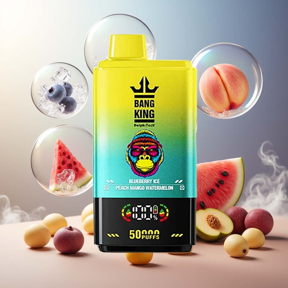 Bang King 50000 Norge Engros 50ml Blåbær Is Fersken Mango Vannmelon Type-C Ladning
