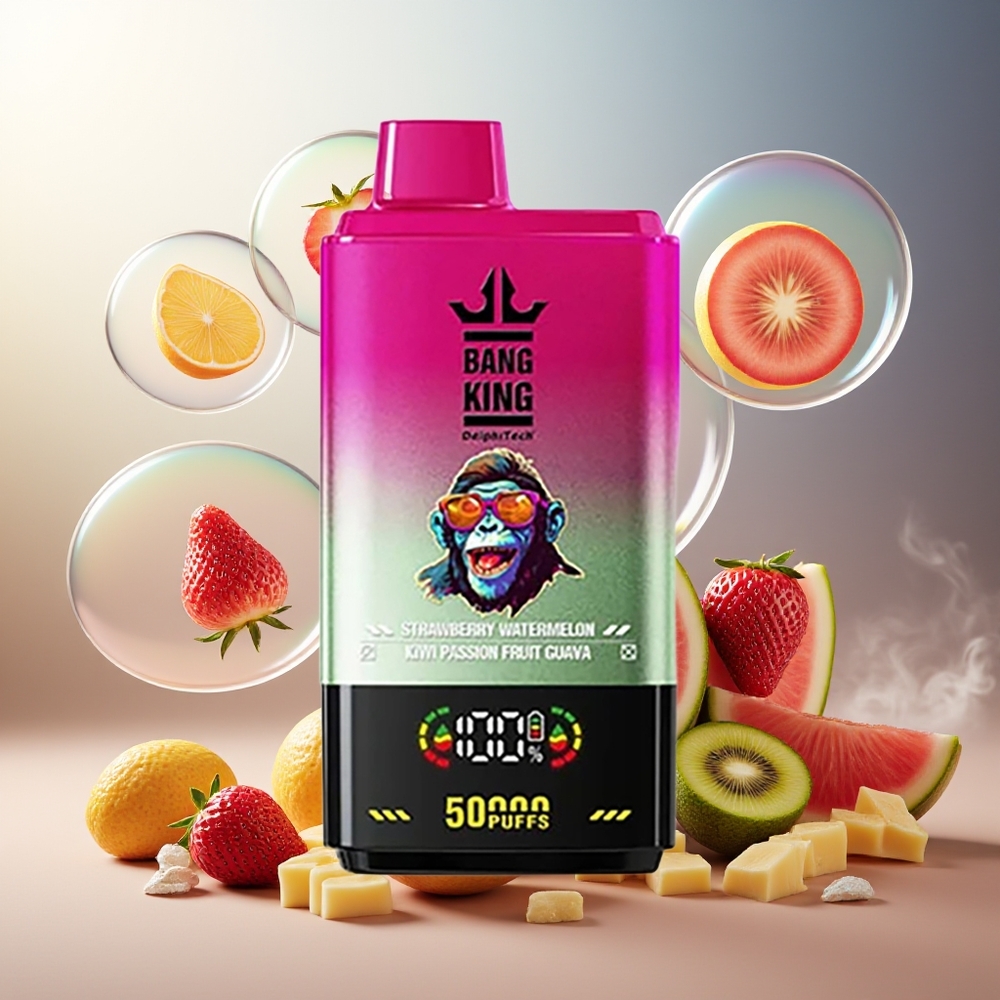 Bang King 50000 Norge Engros 50ml Jordbær Vannmelon Kiwi Pasjonsfrukt Guava Type-C 850mAh Mesh Coil