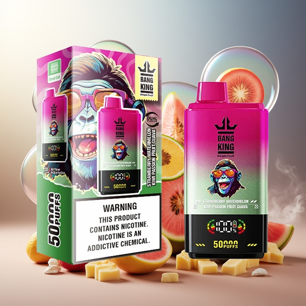 Bang King 50000 Norge Engros 50ml Jordbær Vannmelon Kiwi Pasjonsfrukt Guava Type-C 850mAh Mesh Coil
