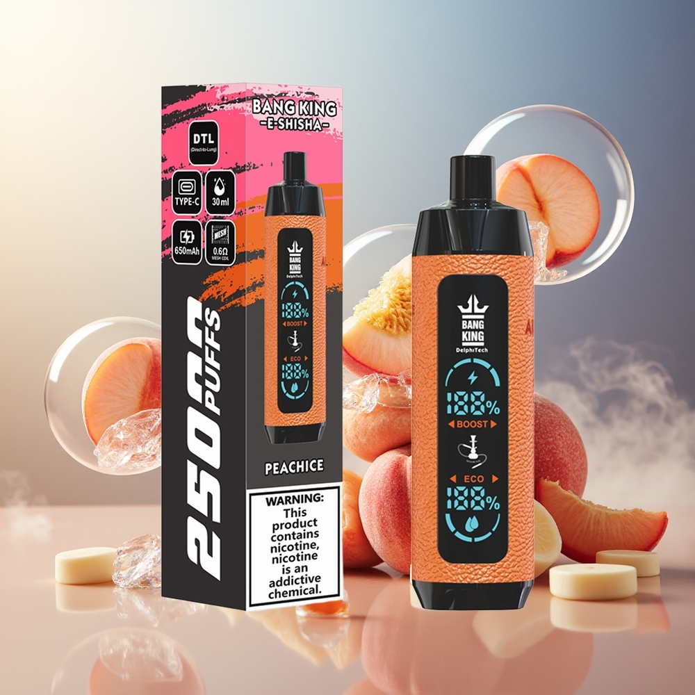 Bang King Shisha 25000 Puffs Norge Engros 30ml 650mAh Type-C Fersken Is