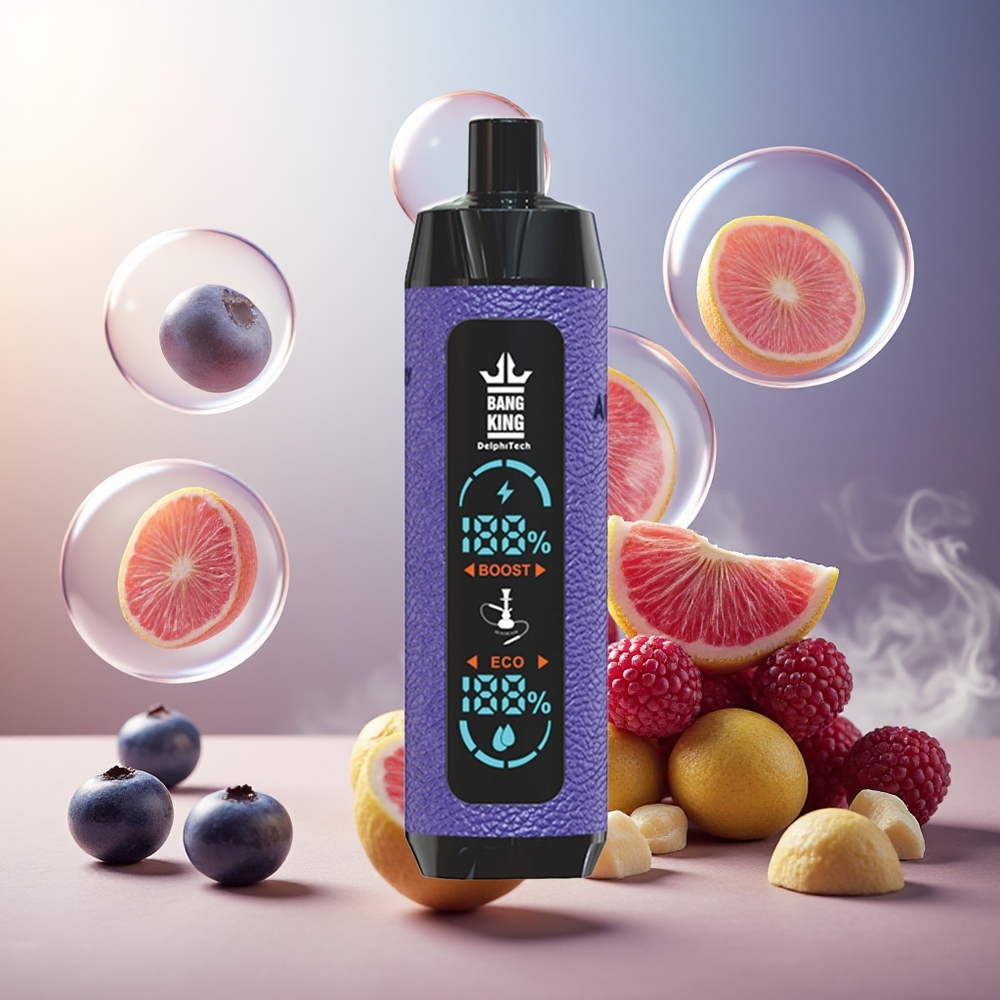 Bang King Shisha 25000 Puffs Norge Engros Blåbær Drue 30ml 650mAh Type-C 0.6 Ohm