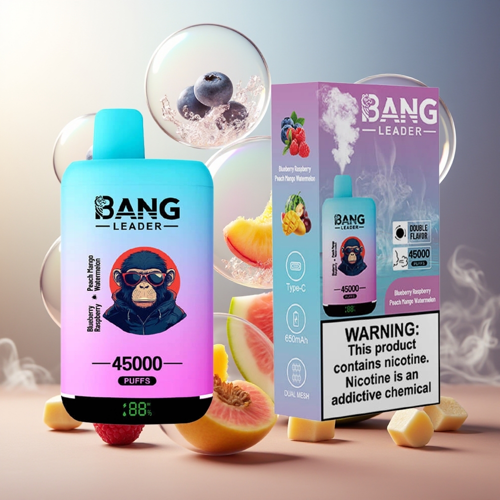 Bang Leader 45000 Puffs Norge Engros Blåbær Bringebær Fersken Mango Vannmelon Smart Skjerm Type-C