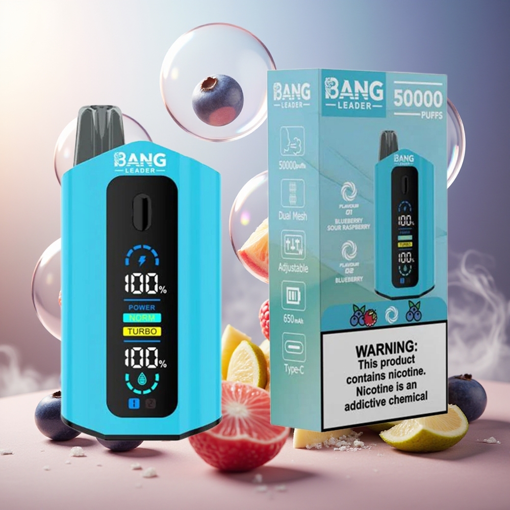 Bang Leader 50000 Puffs 13400mAh Type-C Blåbær Sur Bringebær Norge Engros