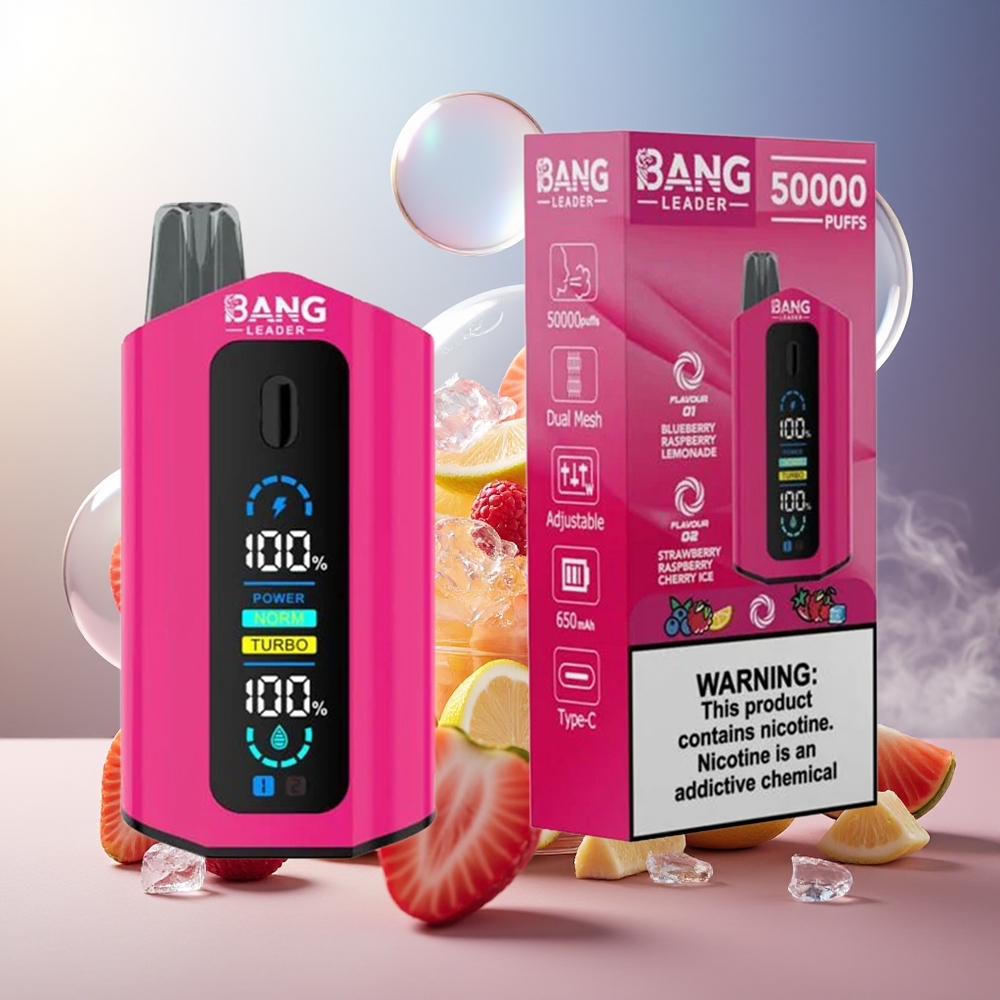 Bang Leader 50000 Puffs Norge Engros Blåbær Bringebær Lemonade Jordbær Bringebær Kirsebær Is 13400mAh Type-C 36ml