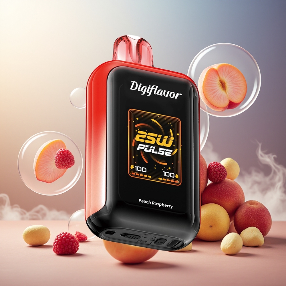 Digiflavor SKY 25000 Puffs Norge Engros USB-C Smart Skjerm Fersken Bringebær