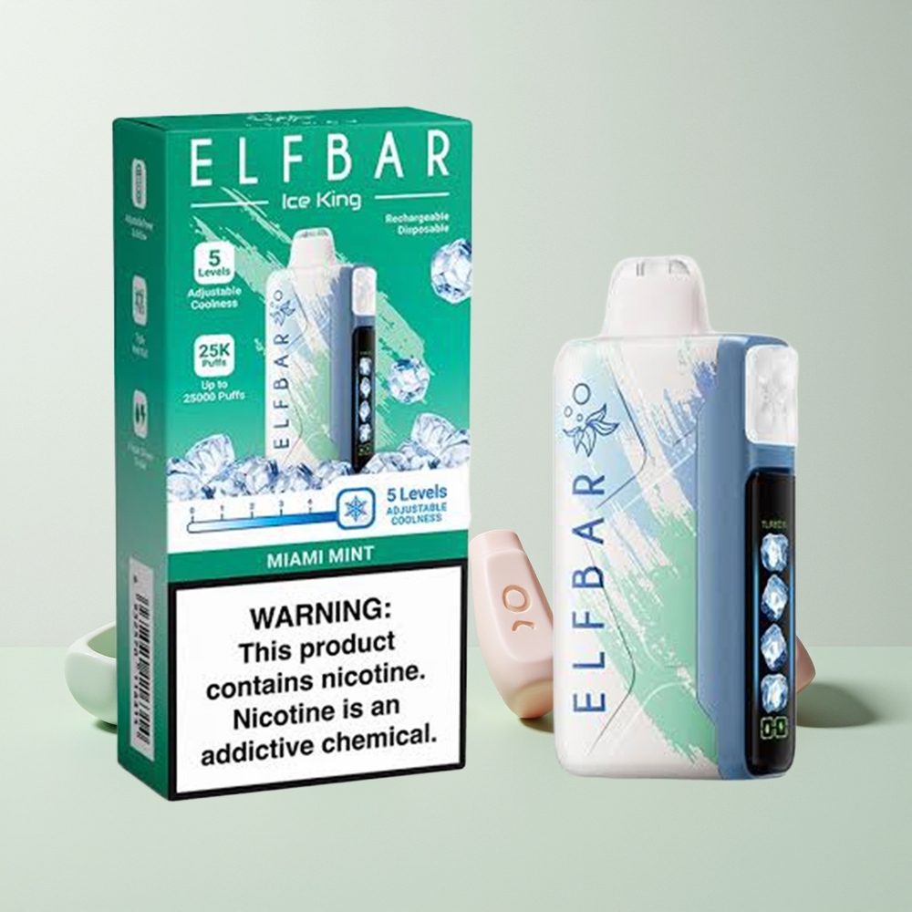ELF BAR Ice King 40000 Puffs 20ml 5% Nikotin 850mAh Justerbart Kjøling Miami Mynte Norge Engros