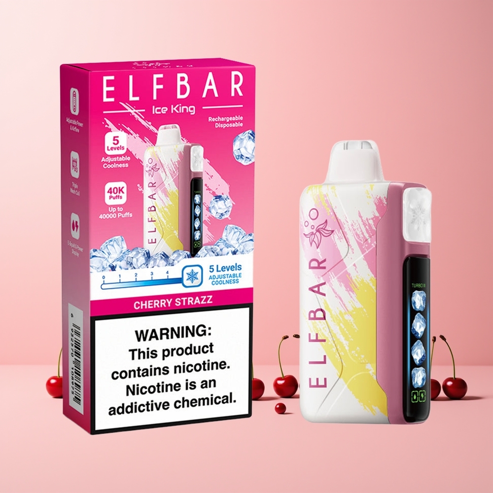 ELF BAR Ice King 40000 Puffs Norge Engros Justerbar Kjøling LCD Kirsebær Strazz