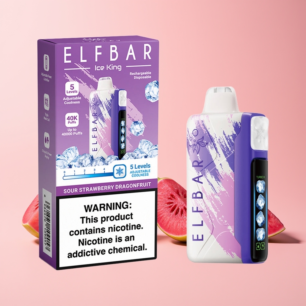 ELF BAR Ice King 40000 Puffs Norge Engros Justerbar Kjøling LCD Sur Jordbær Dragefrukt