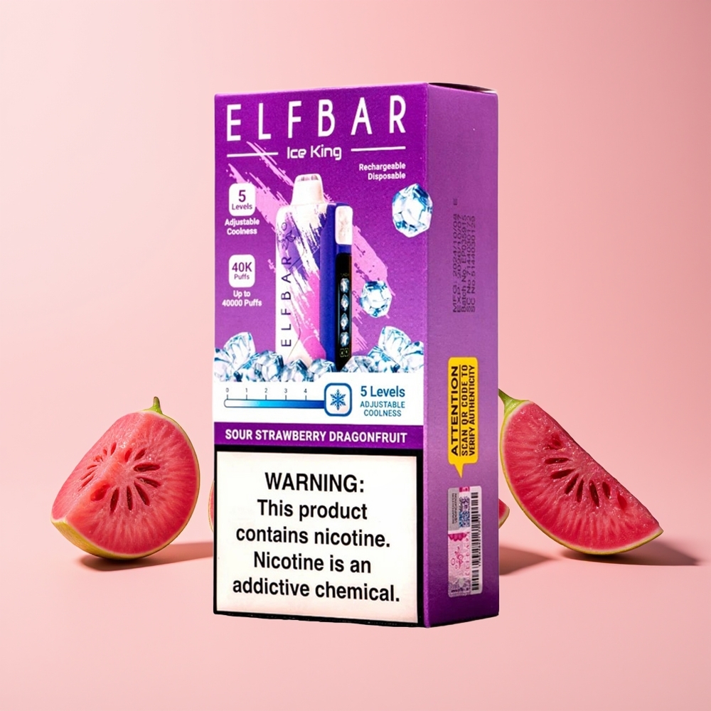 ELF BAR Ice King 40000 Puffs Norge Engros Justerbar Kjøling LCD Sur Jordbær Dragefrukt