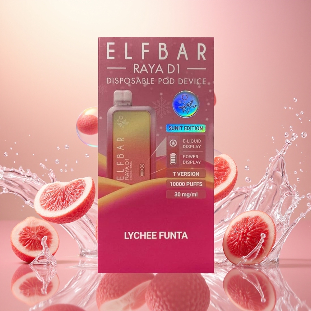 Elf Bar Raya D1 13000 Puffs Engros Norge Litchi Funta 18ml 650mAh Type-C 50mg