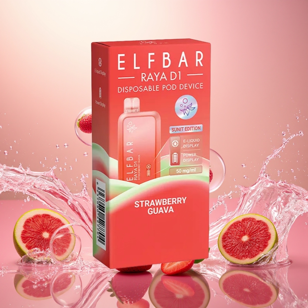 Elf Bar Raya D1 13000 Puffs Norge Engros 18ml 650mAh Type-C Jordbær Guava