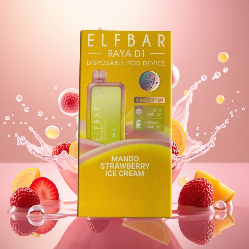 Elf Bar Raya D1 13000 Puffs Norge Engros Oppladbar 650mAh Mango Jordbær Iskrem