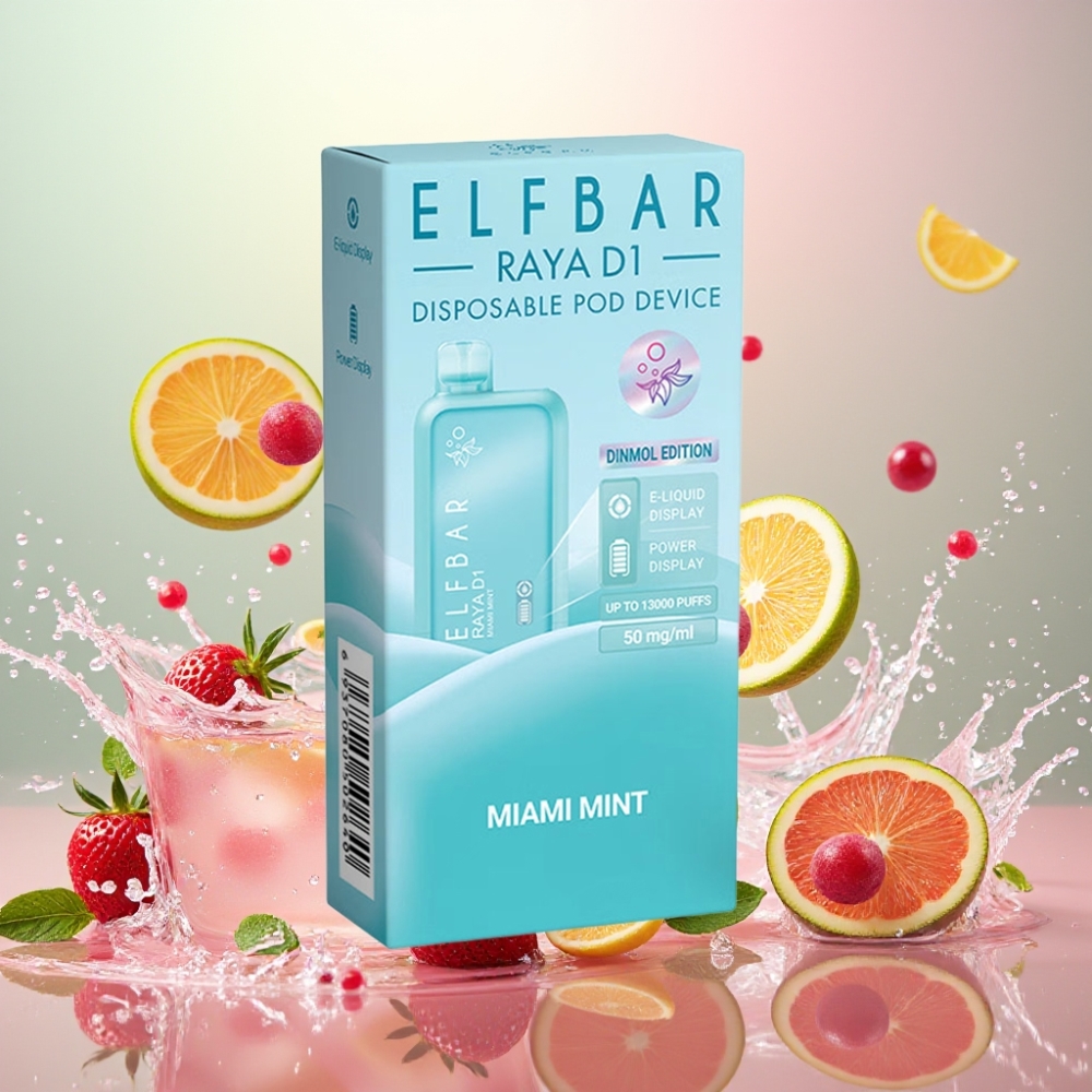 Elf Bar Raya D1 13000 Puffs Norge Engros Oppladbar 650mAh Miami Mynte