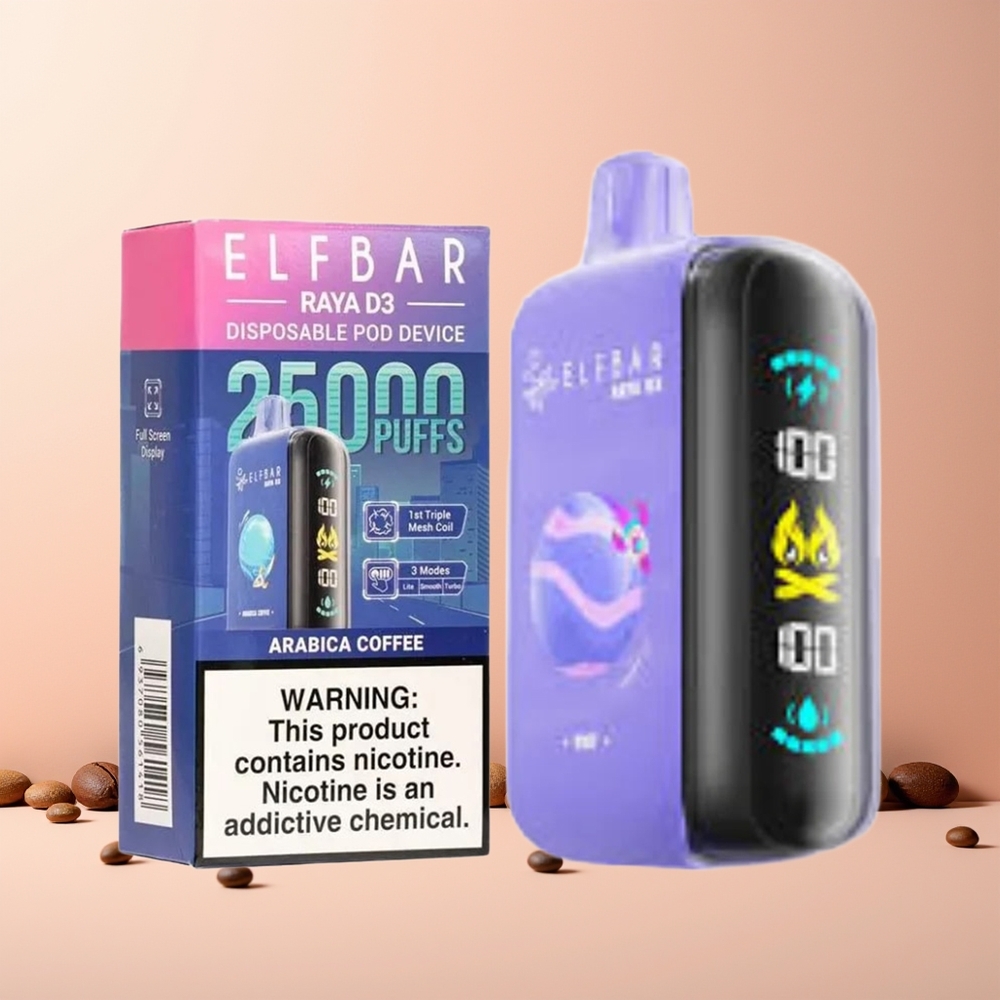 ELF BAR RAYA 25000 Puffs Norge Engros Oppladbar Kaffesmak Type-C Skjerm 23ml