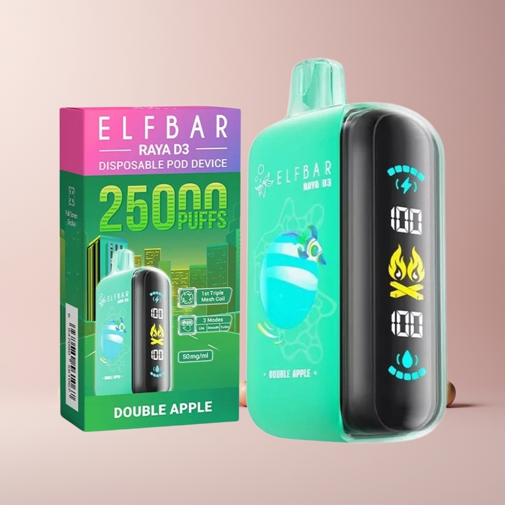 ELF BAR RAYA D3 25000 Puffs Engangsdamper Dobbel Eple Norge Engros 850mAh 23ml Type-C