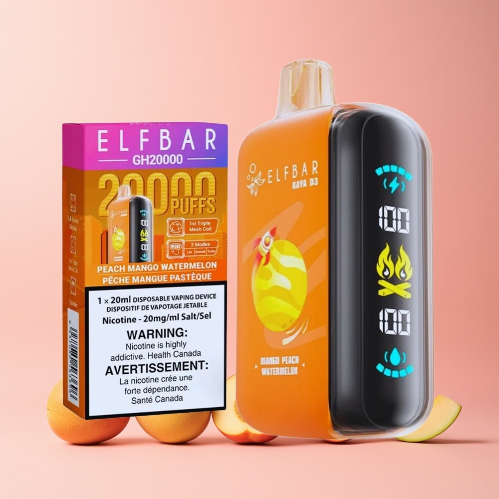 ELF BAR RAYA D3 25000 Puffs Norge Engros Oppladbar 850mAh Type-C Mango Fersken Vannmelon