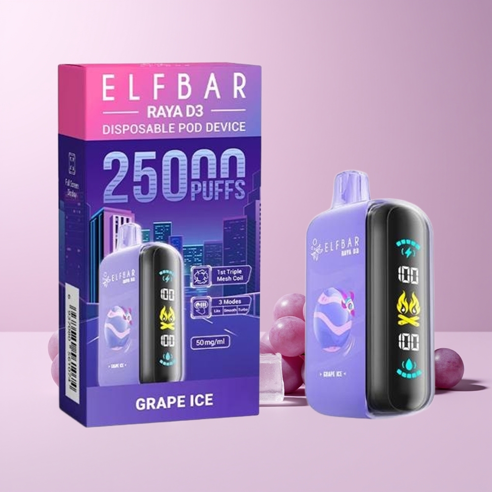 ELF BAR RAYA D3 25000 Puffs Norge Engros Oppladbar Drupeis Type-C Skjerm