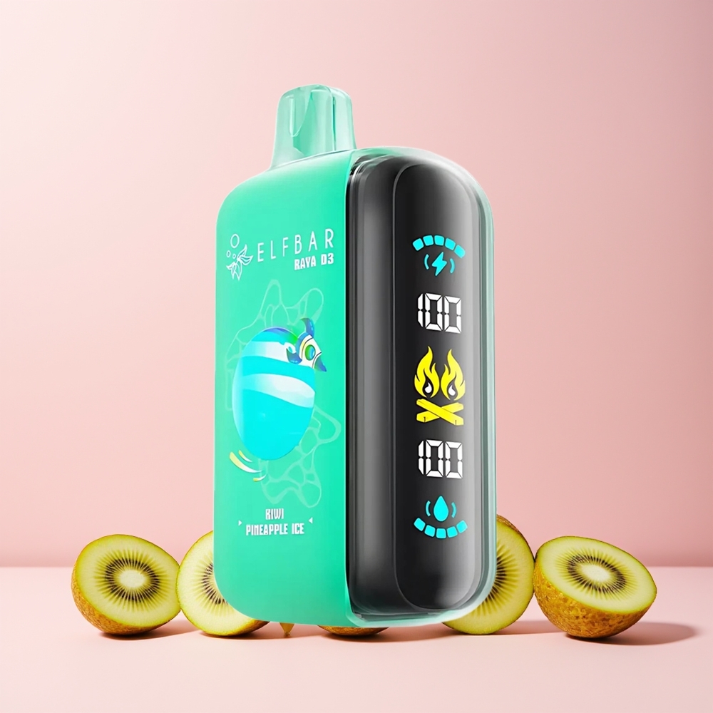 ELF BAR RAYA D3 25000 Puffs Norge Engros Oppladbar Kiwi Ananas Is Type-C Skjerm 23ml