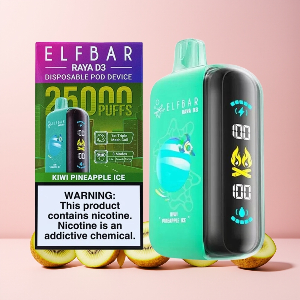 ELF BAR RAYA D3 25000 Puffs Norge Engros Oppladbar Kiwi Ananas Is Type-C Skjerm 23ml