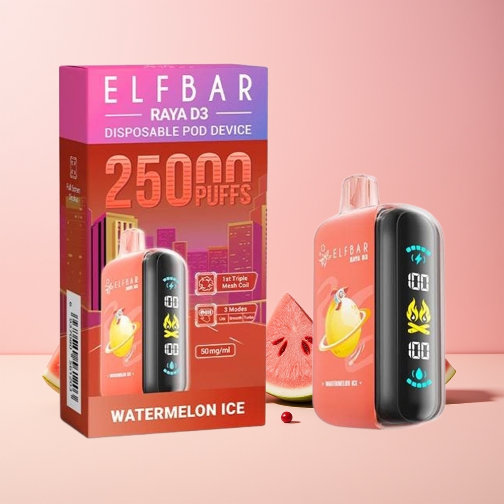 ELF BAR RAYA D3 25000 Puffs Norge Engros Oppladbar Vannmelon Is Type-C Skjerm 23ml