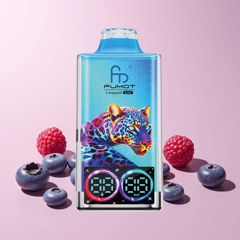 Fumot Leopard 40K Puffs Norge Engros 5% Nicotine Dual Mesh Blåbær Bringebær Type-C Digital Display
