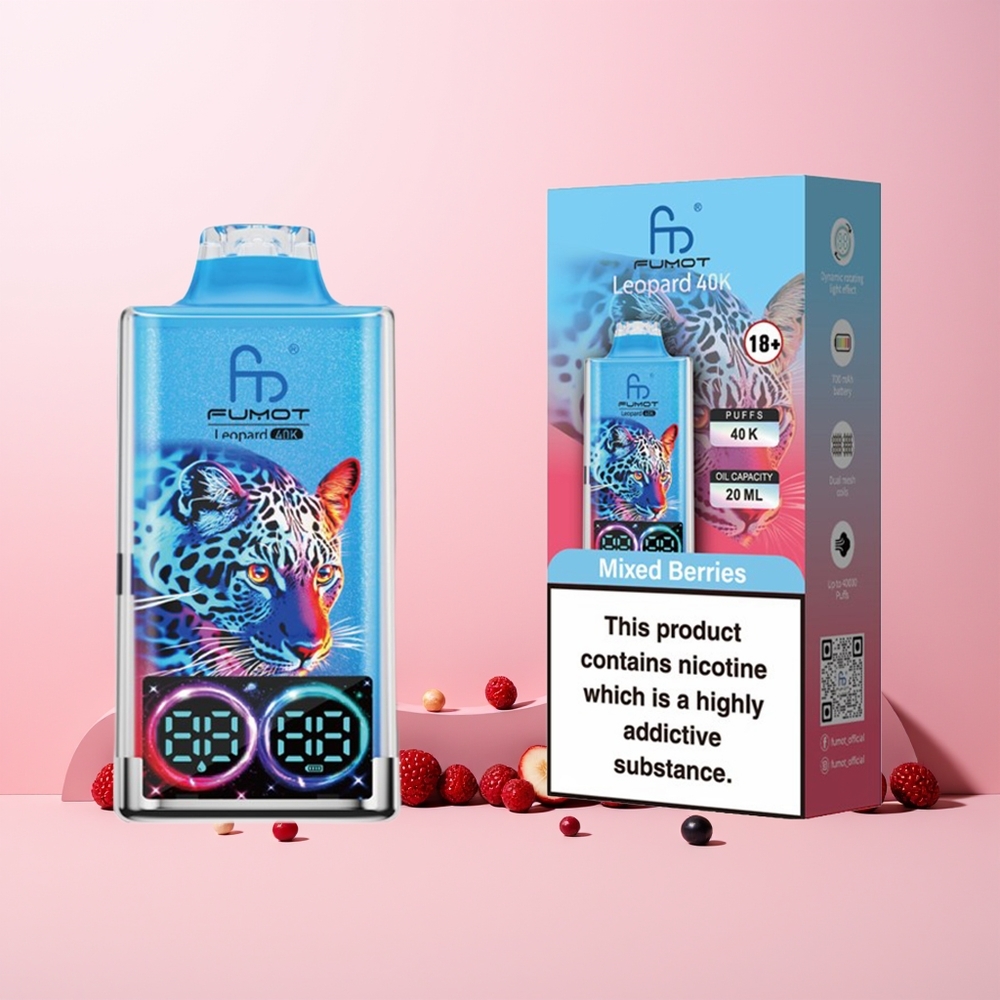 Fumot Leopard 40K Puffs Norge Engros Blandede Bær 5% Nicotine Type-C 700mAh Digital Tube