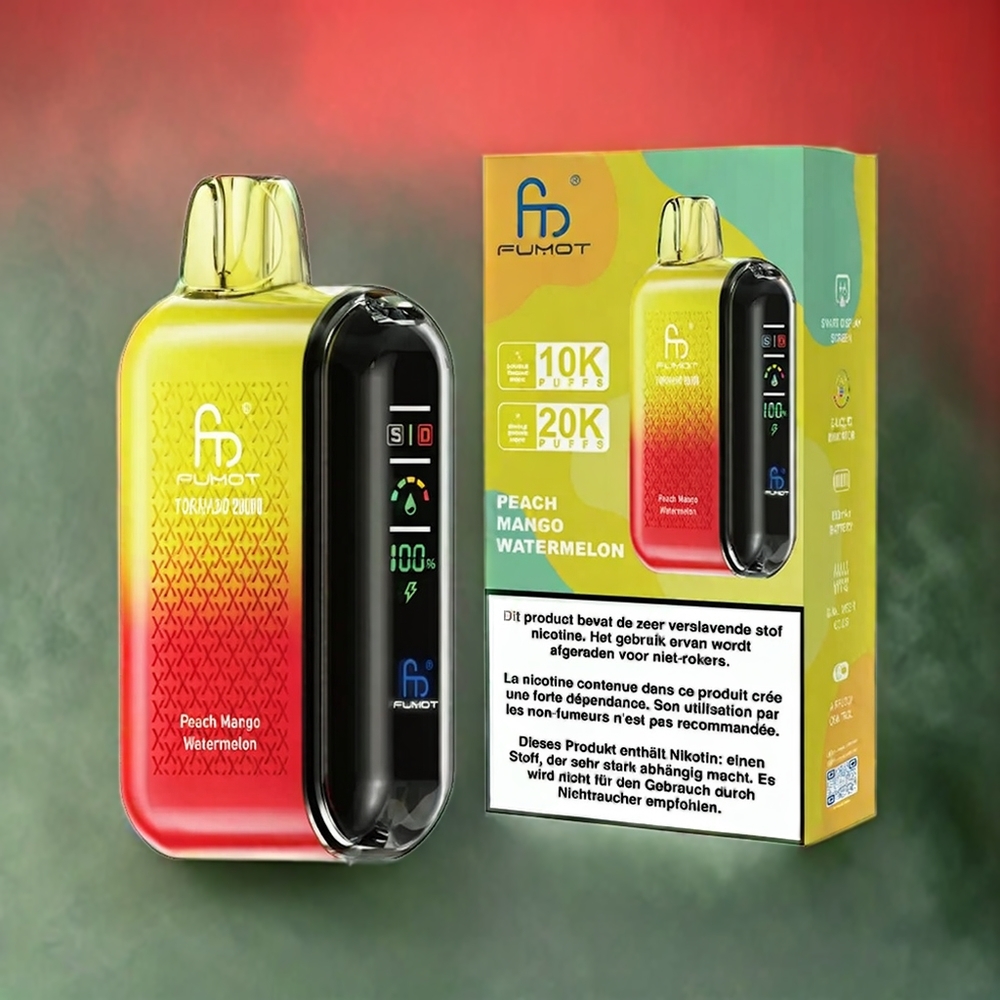 Fumot Tornado 20000 Puffs Dual Mesh Coil 20ml E-liquid Norge Engros Fersken Mango Vannmelon