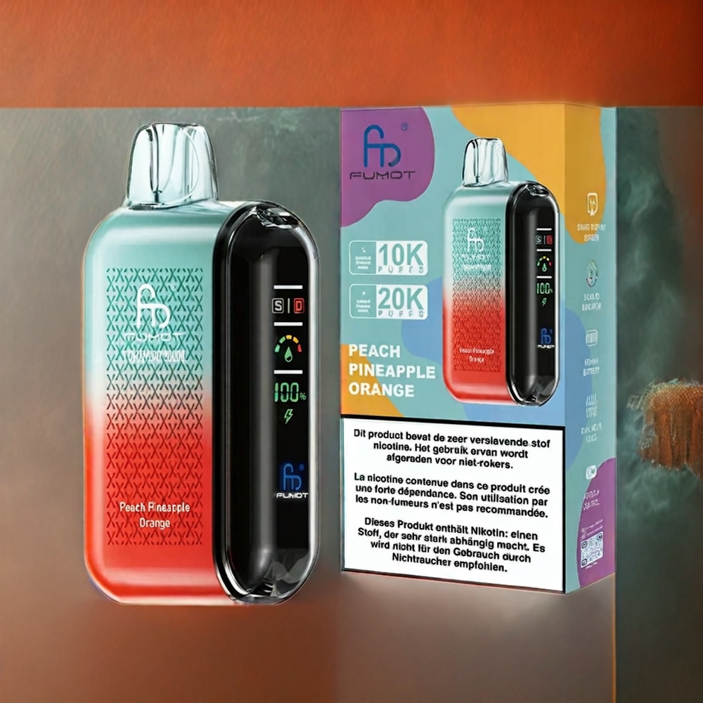 Fumot Tornado 20000 Puffs Dual Mesh Coil Smart Display Norge Engros Fersken Ananas Appelsin