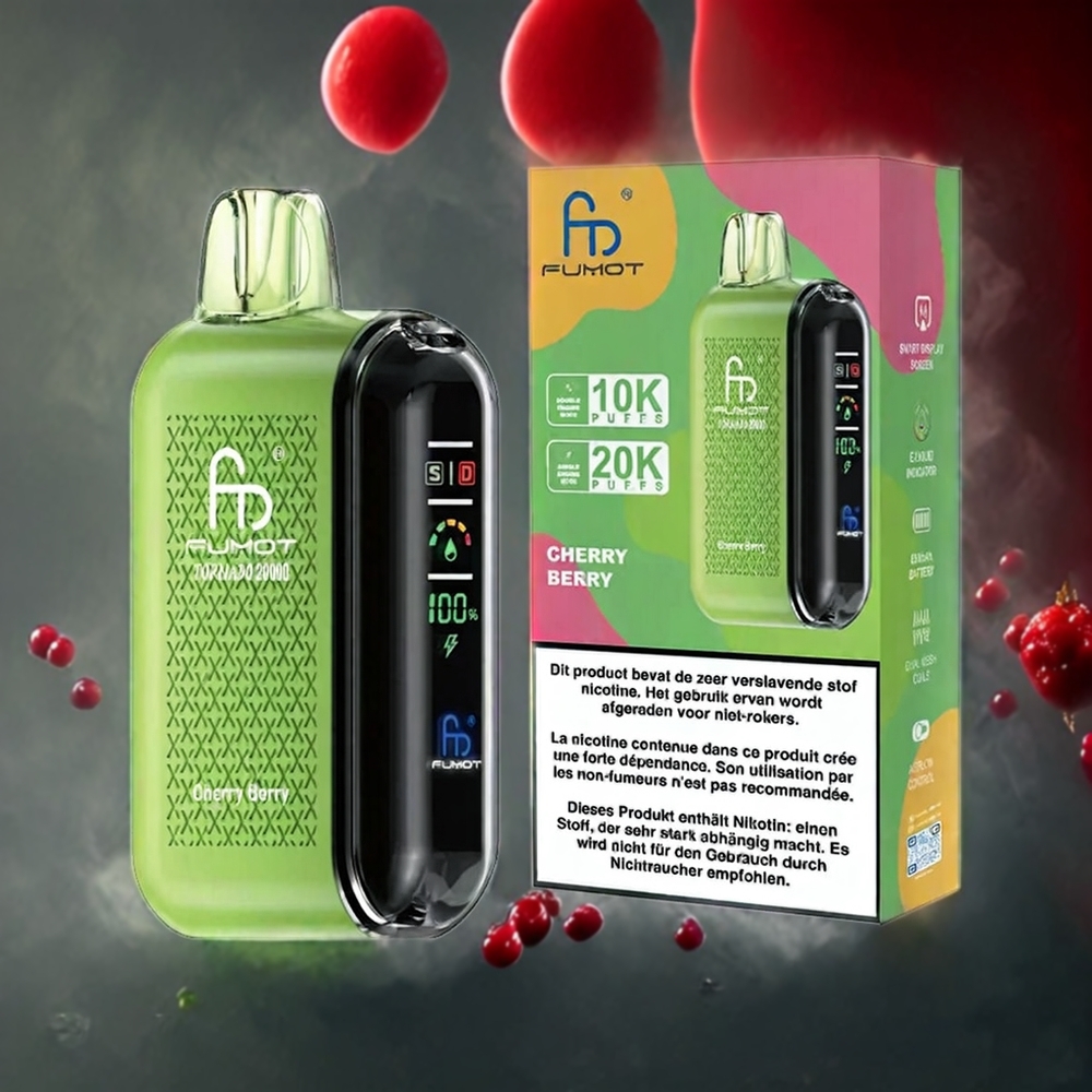 Fumot Tornado 20000 Puffs Norge Engros Dual Mesh Coil 20ml Kirsebær Bær