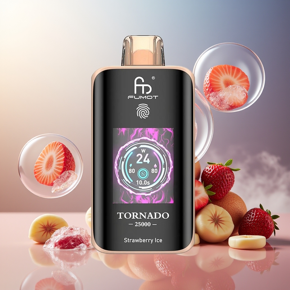 Fumot Tornado 25000 Puffs 700mAh 20ml Jordbær Is Norge Engros HD Skjerm Type-C